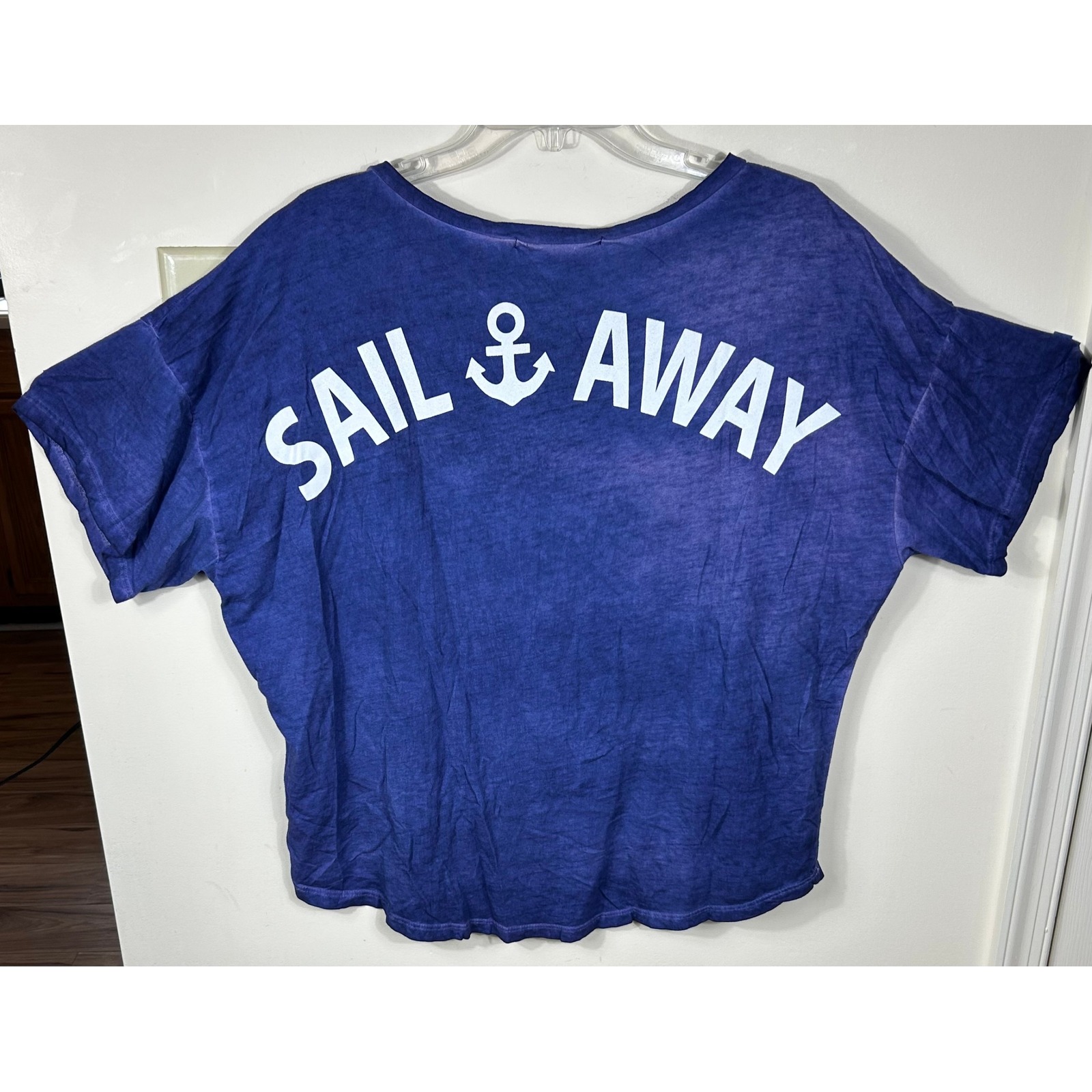 Vintage Havana Graphic Tee Women L Blue Sail Away Nautical Cotton Top Cruise Usa